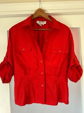 Josephine Vintage Bright Red Lightweight Button-Up Shirt